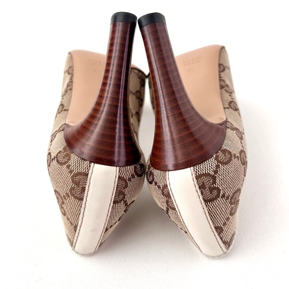 GUCCI || Vintage Supreme Monogram Canvas GG Interlocking Gold Logo Heel Pump 6 - Picture 14 of 16